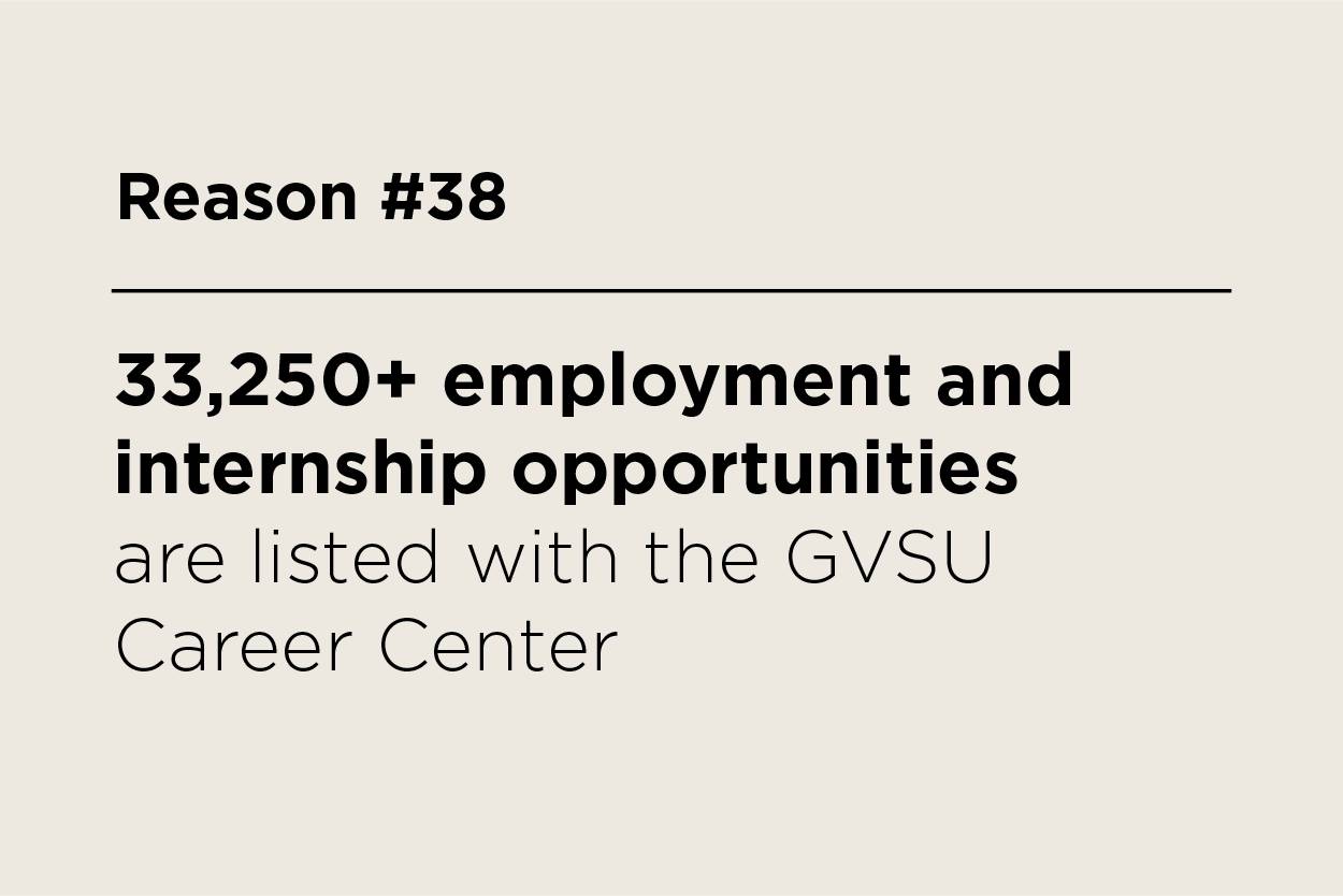 33,250+ employment and internship opportunities are listed with the GVSU Career Center